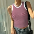 thumbnail image 2 of WREESH Women Striped High Neck Ribbed Sleeveless Tank Top Thick Strap Slim Fit Racerback Shirt, 2 of 5