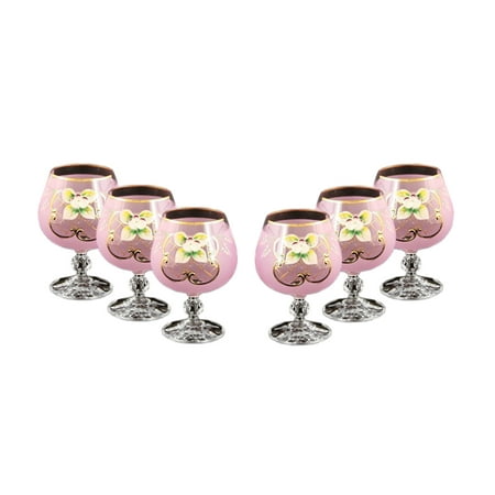 - Bohemian Crystal Colored Glasses, 6-pc Vintage PINK Brandy Cognac Snifters