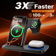 thumbnail image 2 of 3-in-1 Wireless Charging Station, 22W Fast Charging Stand, Qi Certified Wireless Charger for iPhone 8-18Pro Max, Apple Watch 7/8/9/10 SE, AirPods 2/3/4 Pro, Samsung/Huawei, Portable Charger, Black, 2 of 10