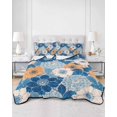 thumbnail image 2 of Quilt King Size Bedding Set, Orange Blue Flowers Reversible Summer Quilt 3 Pieces, Farmhouse Botanical Floral Leaves Lightweight Bedspreads Coverlets with 2 Pillow Shams for All Seasons, 2 of 5
