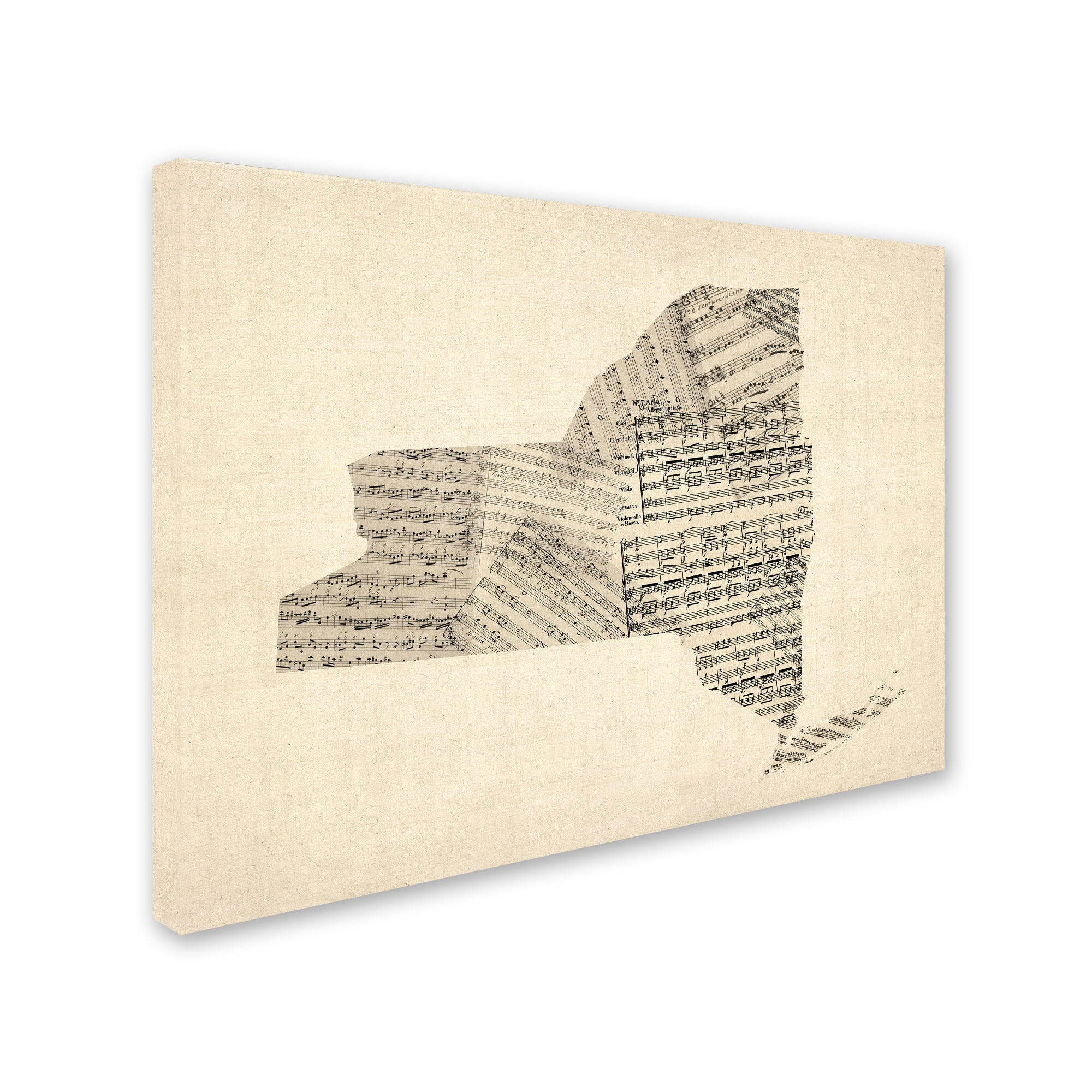 Trademark Fine Art "Old Sheet Music Map of New York State" Canvas Art by Michael Tompsett