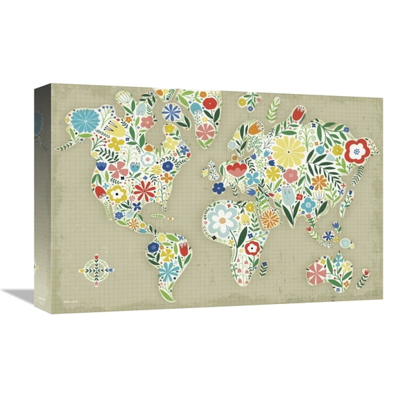 Global Gallery's 'Floral World Tan' By Michael Mullan Stretched Canvas Wall Art