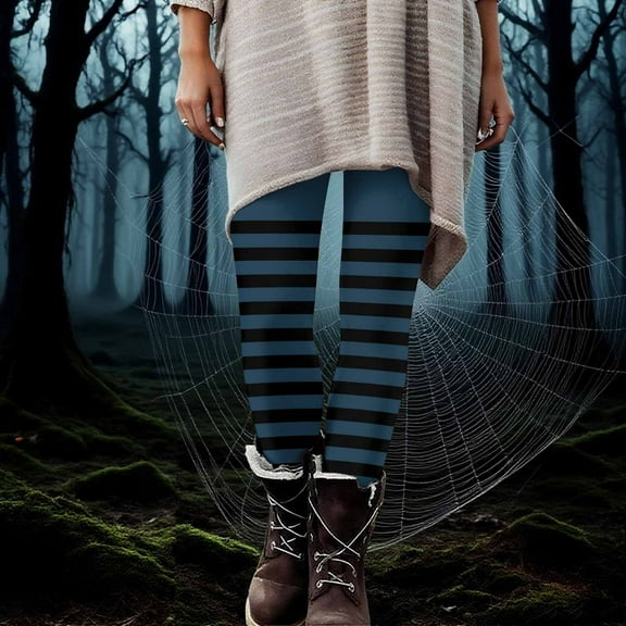 Neewe Women's Halloween Striped High Waisted Leggings for Women-Soft Athletic Tummy Control Pants for Running Yoga Workout Reg & Plus Size