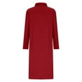 thumbnail image 4 of Riforla Womens Long Sleeve Turtleneck Casual Dresses Fall Winter Loose Pleated Solid Color Swing Midi Dress with Pockets Dresses for Women Red XXL, 4 of 4