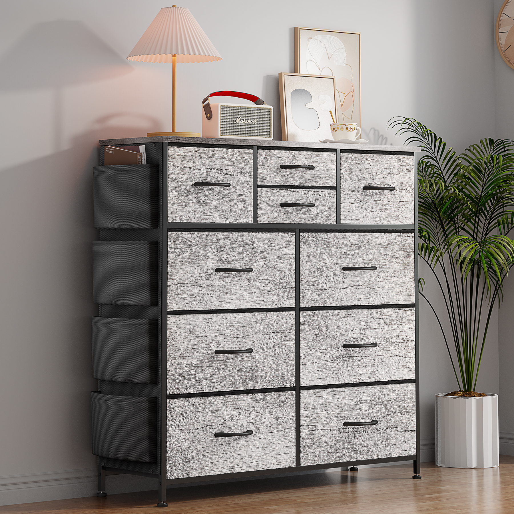 GIKPAL 10-Drawer Fabric Dresser with Oak Top, Brown photo 8