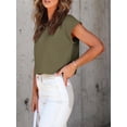 thumbnail image 4 of Bat Sleeve Women's Short Sleeve Summer Curled Cropped Top Casual Round Neck Solid Color T-Shirt, 4 of 6