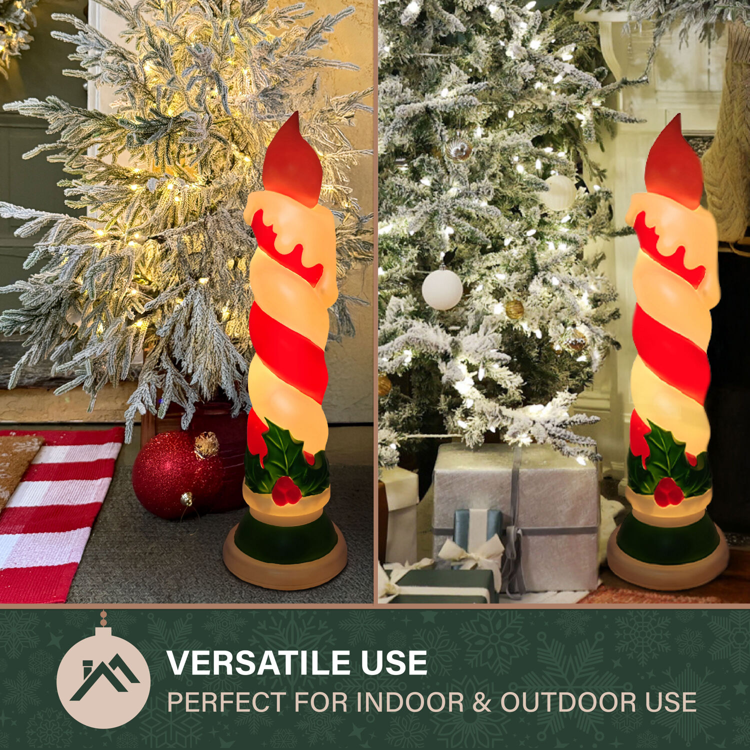 Fraser Hill Farm 40” Candle with Holly Christmas Blow Mold, FFBM-1CND-MLT