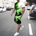 thumbnail image 2 of Coachella Outfits for Men Short/long Sleeve Color Solid Beach Outfits Flower Print Summer Tropical Suit Comfy Summer Beach Short Sets Outfits,Green,XXXL, 2 of 5