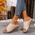 thumbnail image 2 of Modstep Orthopedic Sandals for Women Leather Wedge Walking Slides Dressy Platform Arch Support Open Toe Slip on Summer Shoes size 6 Beige, 2 of 7