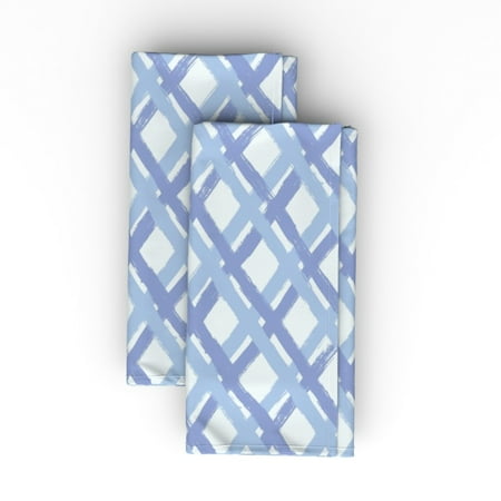 

Cotton Sateen Dinner Napkins (Set of 2) - Periwinkle Coastal Plaid Nautical Diamonds Blue Stripes Print Cloth Dinner Napkins by Spoonflower
