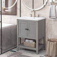 thumbnail image 4 of Sleek  Vanity Elegant Ceramic Sink with Solid Wood Frame - Gray, 4 of 32