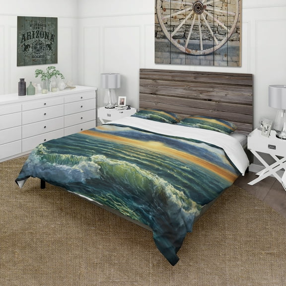 Designart 'Sunset Over Cloudy ocean' Sea & Shore Duvet Cover Set