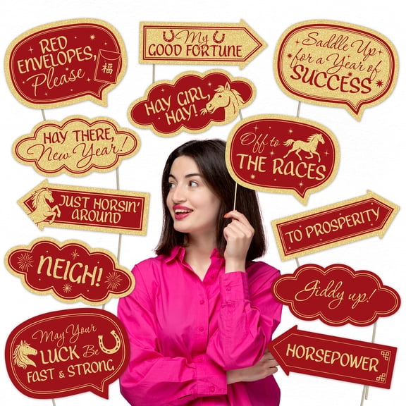 Chinese New Year Horse Photo Booth Props – 12 Lunar Celebration Party Supplies for Family Gathering