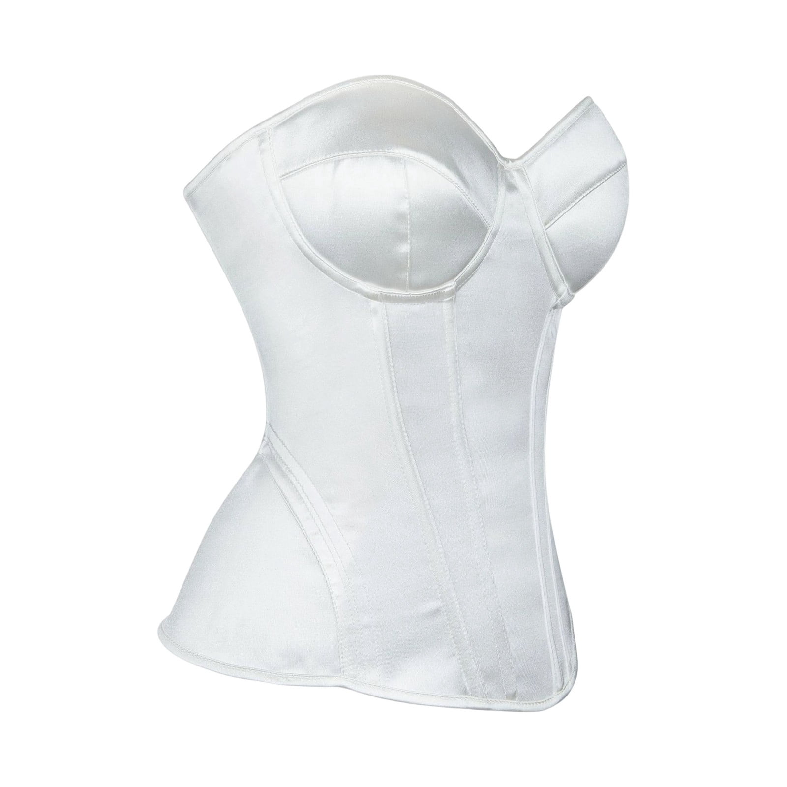 KHONTS,Womenâs Backless Strapless Satin Longline Bustier Bridal Bras Full Support for Women White S