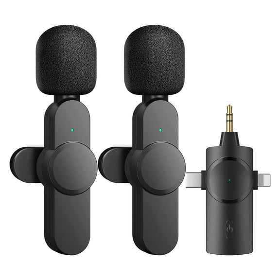 Wireless Lavalier Lapel Microphone for iPhone iPad Android PC Camera,3-in-1 Podcast Microphone Live Equipment,Mini Lapel Mic for Video Recording Noise Reduction (2 PCs Mic)