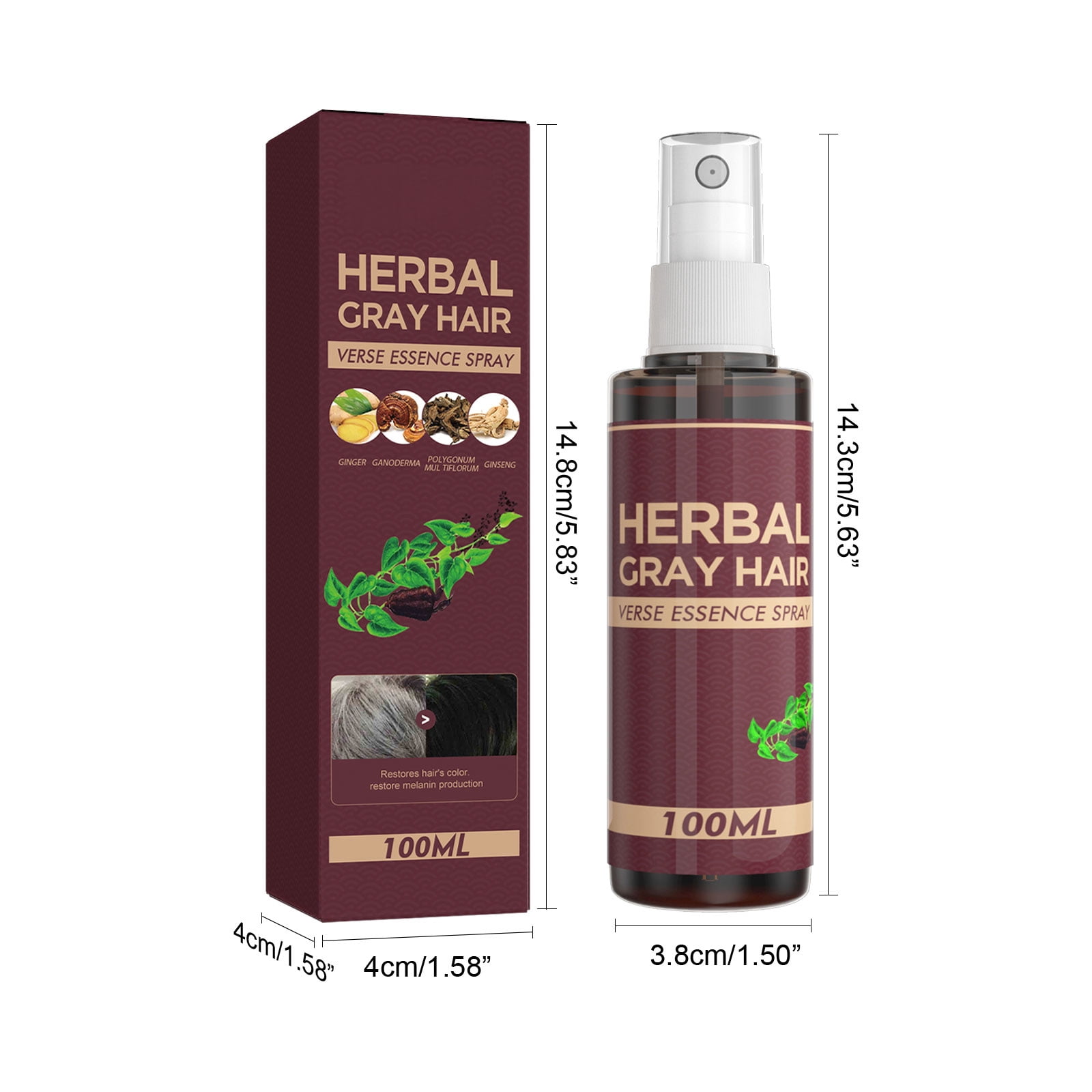 Alvantor Herbal Gray Hair Essence Spray - Natural Color Restoring & Scalp Care, 3.38fl.oz