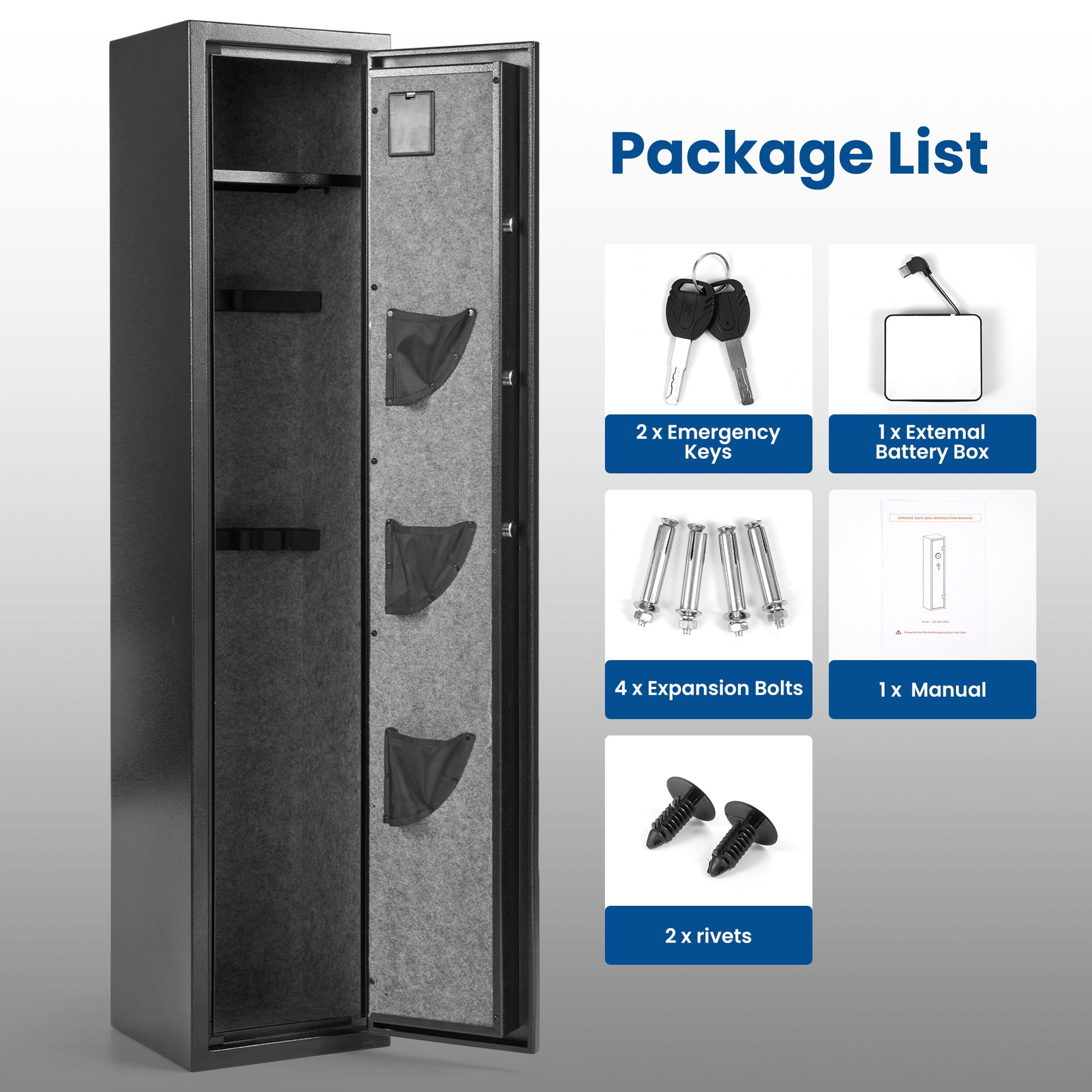 Naipo 4-6 Gun Safe, Unassembled Gun Safe for Rifles and Pistols ,Gun Cabinet with LCD Keypad and LED Light, Long Gun Rifle Safe with Removable Gun Racks and Pistol Pockets,Dual Alarm