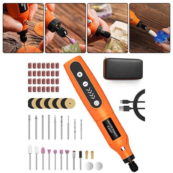 Cordless Rotary Tool Kit: 5 Speeds, LED Light & Type-C Charging for DIY Craft!