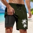 thumbnail image 2 of Men Swim Trunks Palm Tree Beach Quick-Dry Lightweight 2 In 1 4-Way Stretch Bathing Suit Army Green M, 2 of 4