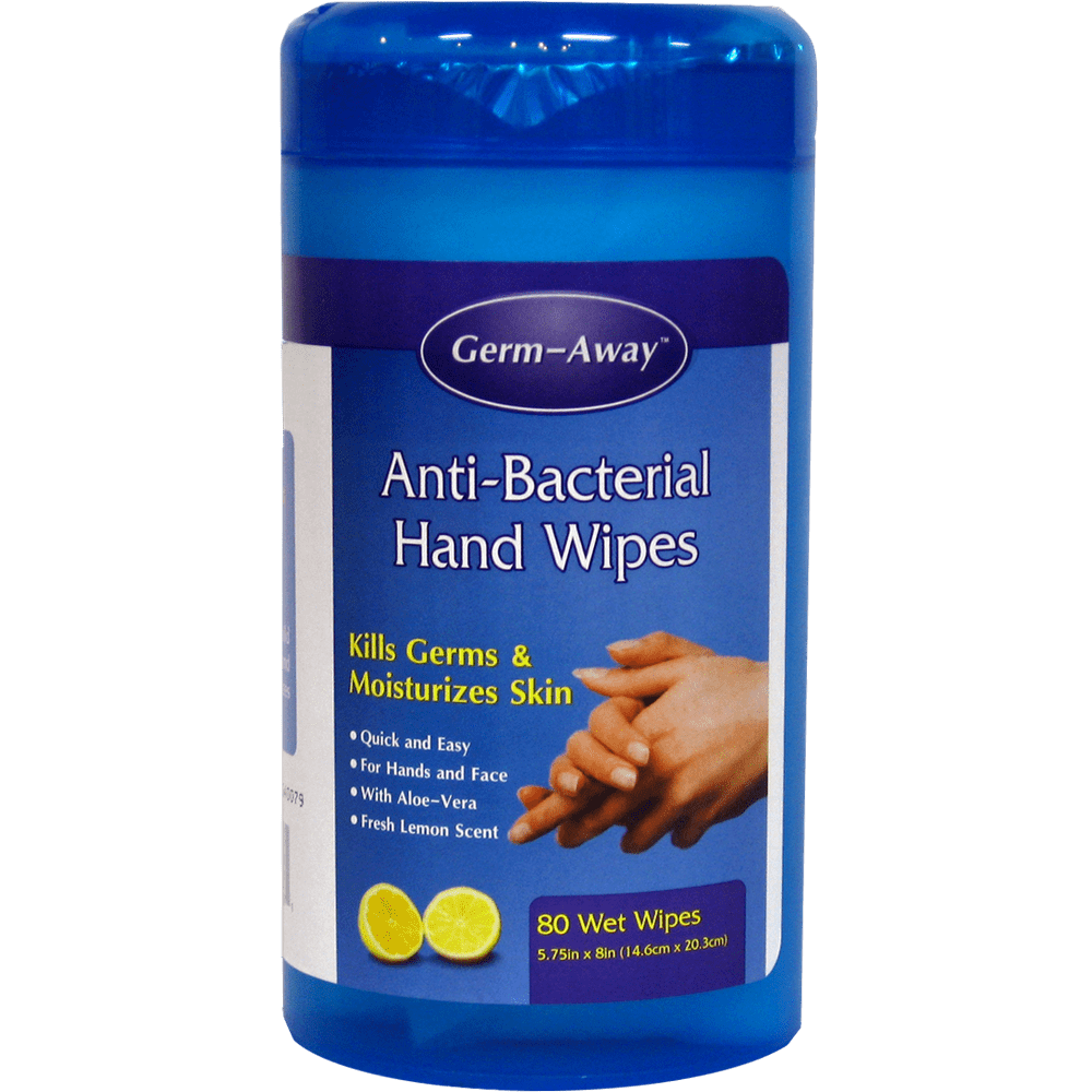 GermAway Antibacterial Hand Sanitizing Wipes, Lemon Fresh, 80 Wipe