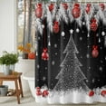 thumbnail image 3 of Christmas Tree Sequoia Leaf Shower Curtain for Bathroom, Winter Snowflake Ball Black Back Waterproof Shower Curtains Washable Quick Dry with Hooks Bathtub Curtains 72x72IN, 3 of 9