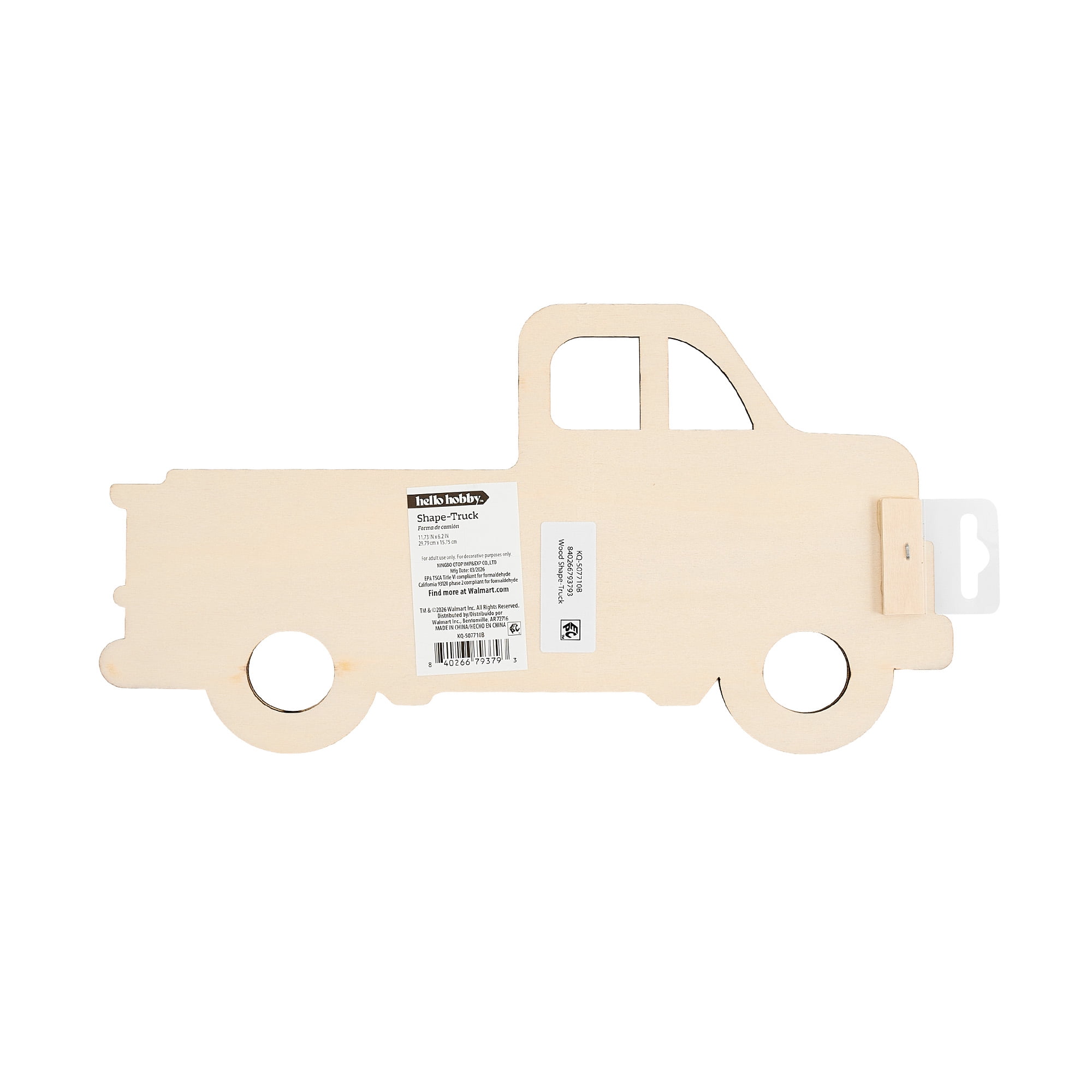 Hello Hobby 10" Shapes-Truck, Unfinished Wood Surface, 11.73 x 10.12 x 0.24 inch