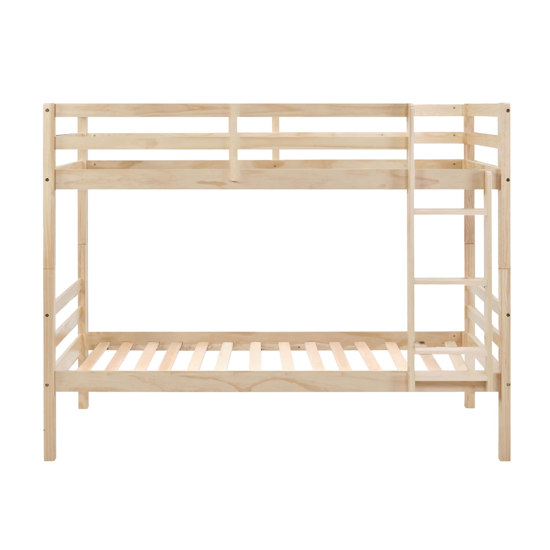 MAYEERTY Twin over Twin Wooden Bunk Bed with Ladder and High Guardrail, Space-Saving Bed Frame for Kids Teens Dorm Rooms, No Box Spring Needed