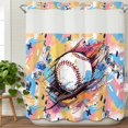 thumbnail image 3 of Baseball Sports, No Hook Shower Curtain Waterproof, Bathroom Curtains with Snap in Liners and See Through Top Window, Minimalist Geometric Smear Art Hotel Style Bathtub Curtains Shower 72"Wx78"L, 3 of 8