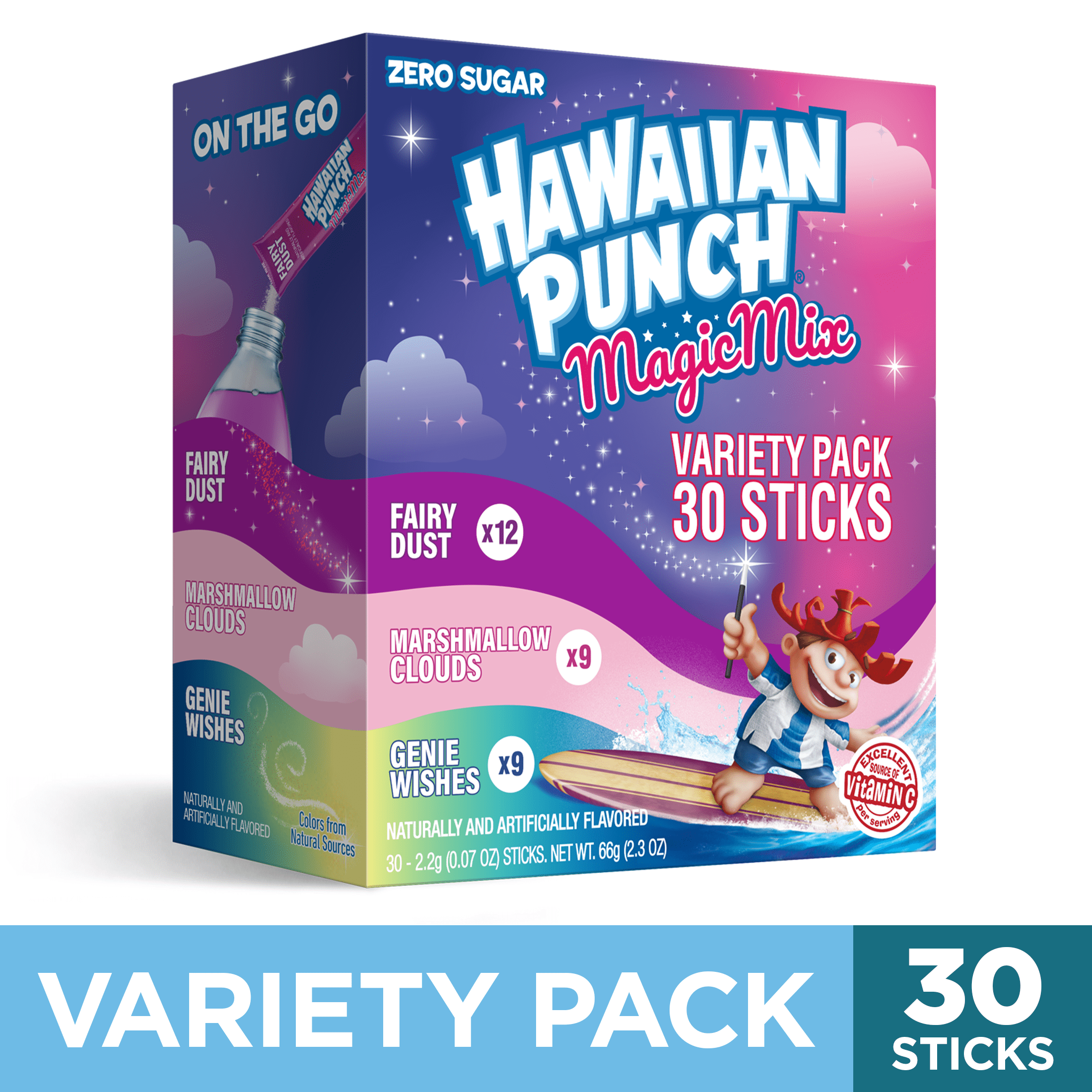 (6 pack) Hawaiian Punch Magic Powder Drink Mix Variety Pack, Fairy Dust, Marshmallow Clouds & Genie Wishes, 30 Sticks