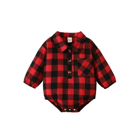 

Ma&Baby Baby Boy Girl Xmas Plaid Shirt Long Sleeve Button Romper Bodysuit 0-18 Months