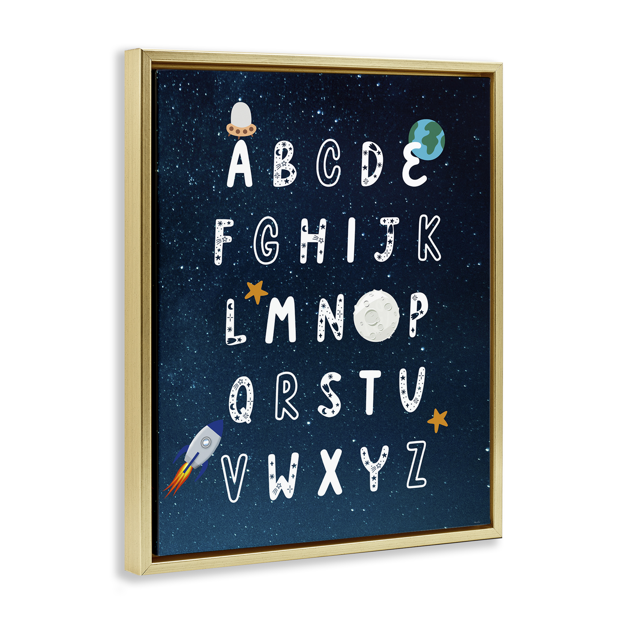 Stupell Industries Astronomy Alphabet Chart Novelty Painting Gold Floater Framed Art Print Wall Art, 25 x 31