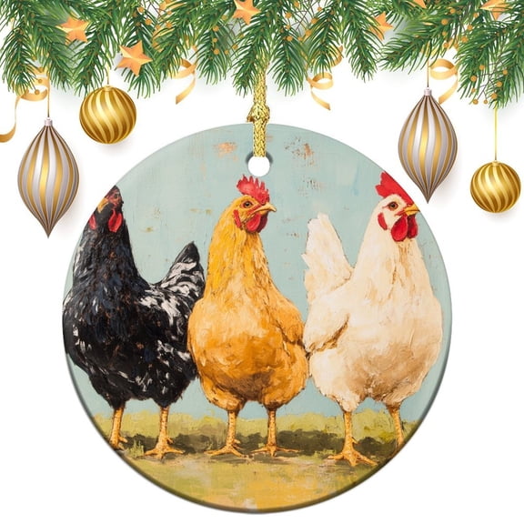 Christmas Ceramic Ornament 3 Chickens Ornament Keepsake Chicken Lover Gifts Best Gifts for Christmas Funny Gifts for Women/Men