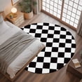 thumbnail image 3 of 3.3ft Round Rug, Simple Black White Checkered Non-Skid Rubber Backing Large Area Rugs - Living Room Bedroom Home Office, Lattice Buffalo Plaid Indoor Floor Mat Carpets Washable Rug, 3 of 9