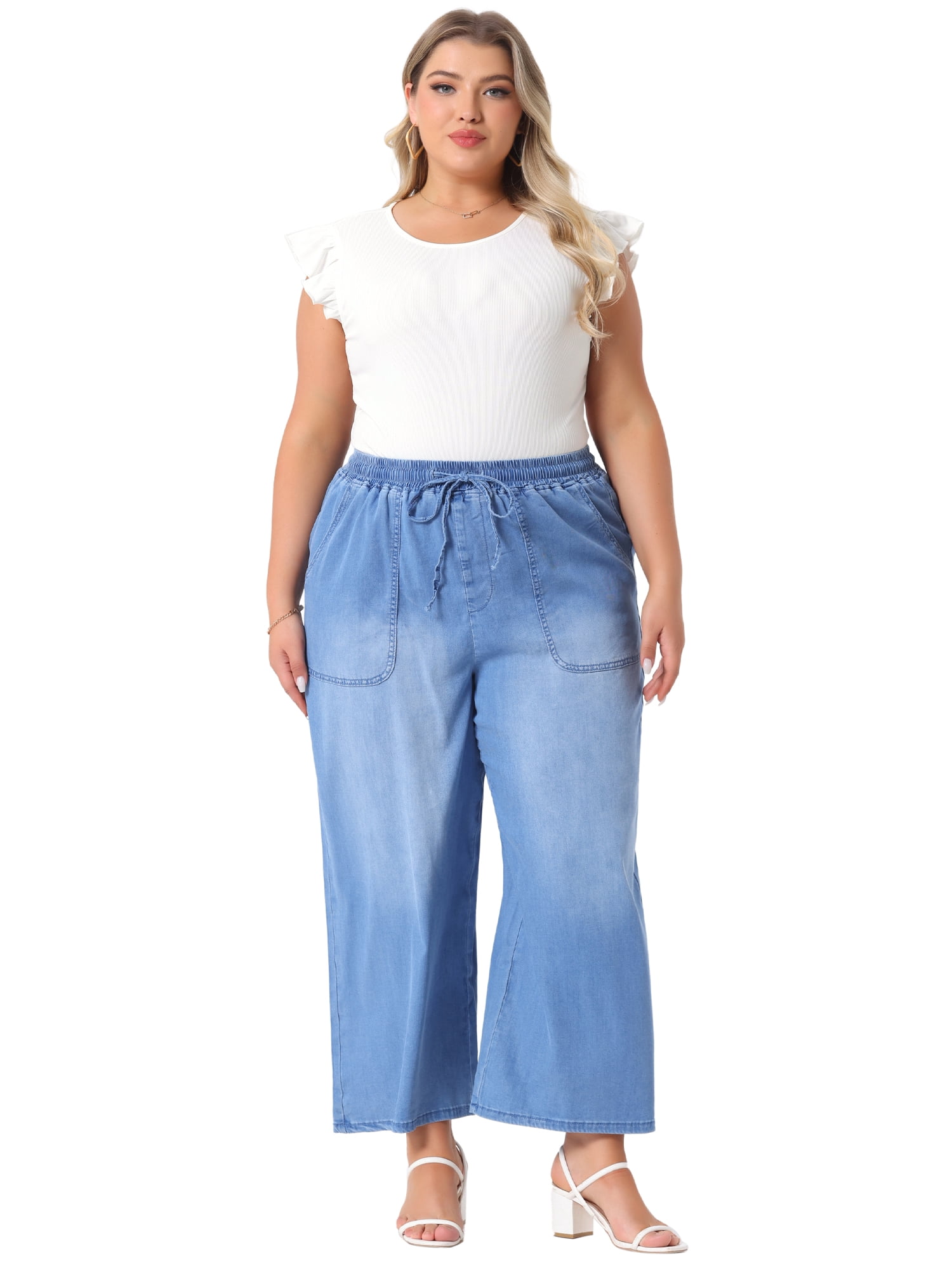 DARING DIVA Women's Plus Ruffle Sleeveless Slim Fit Stretchy Bodysuit 2X White