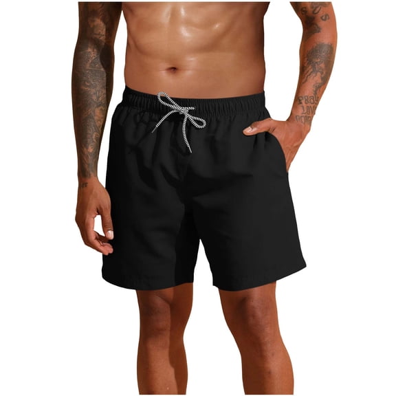 Summer Hawaiian Mens Shorts Elastic Waist Drawstring Solid Color Beach Board Short Pants Fathers Day Gift
