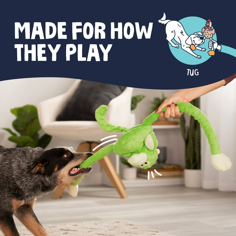 goDog Crazy Tugs Monkeys Squeaky Plush Dog Toy, Chew Guard