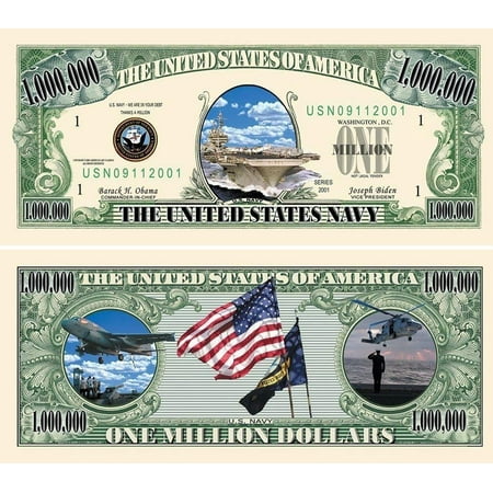 Five Dollar Gift Card - 5 US Navy Million Dollar Bills with Bonus “Thanks a Million” Gift Card Set