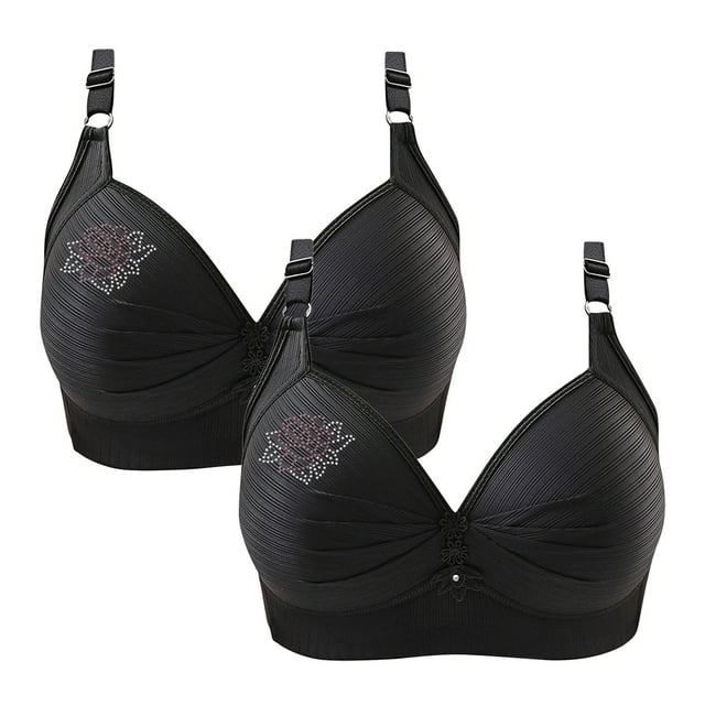 Timegard Soutiens-gorge Sans Fil pour Femmes 2 Pcs Froncés Maintien Complet Bretelles Ajustables Confortables Quotidiens Soutiens-Gorge pour Aînées