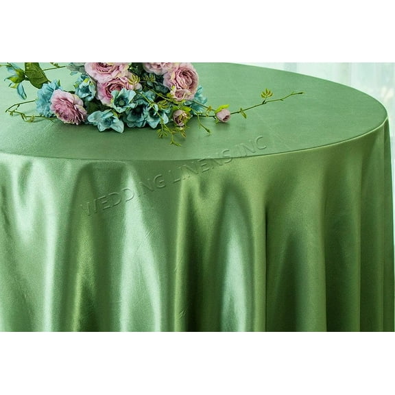 Wedding Linens Inc. 90'' Round Satin Table Cover Tablecloth - Clover Green