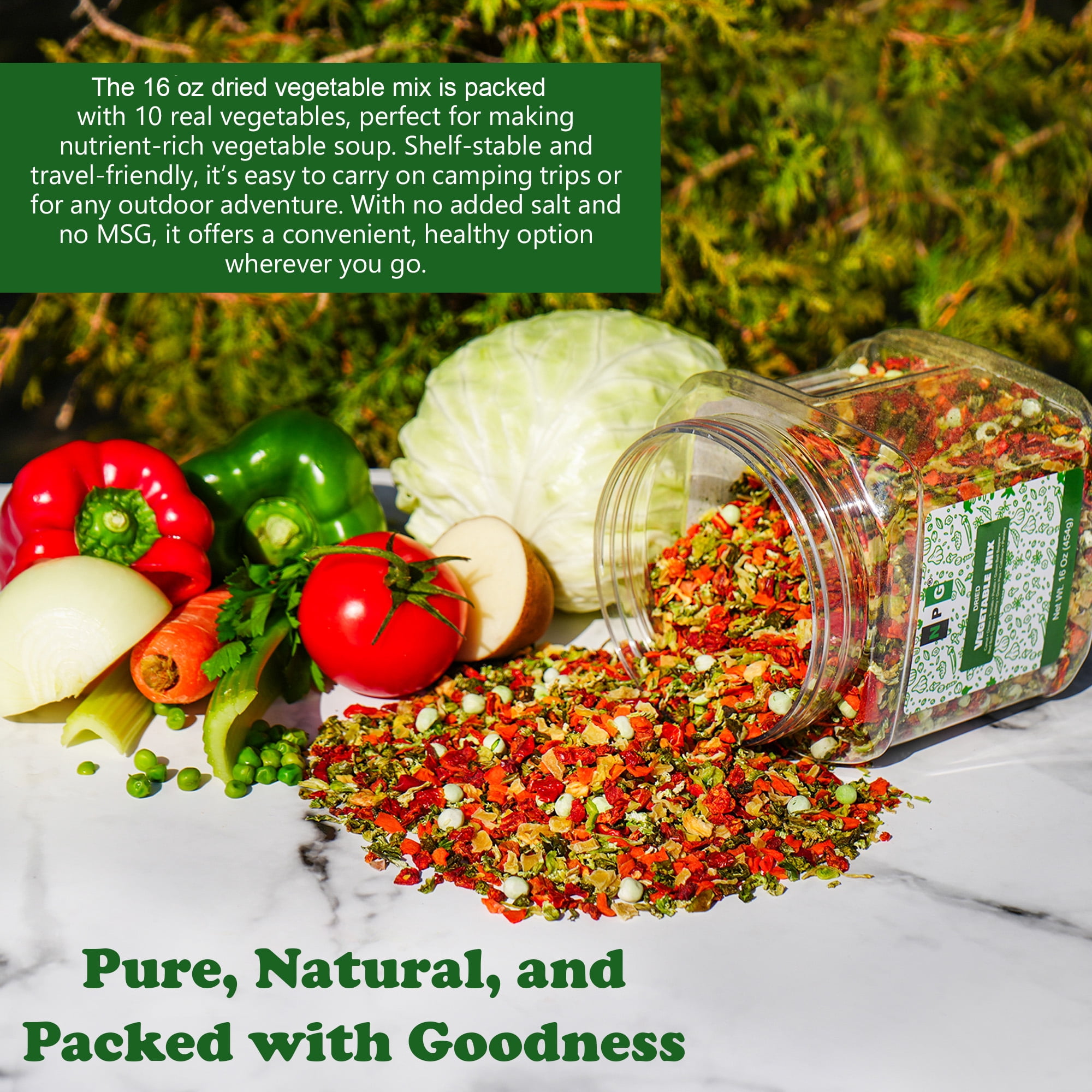 NPG Dried Vegetable Mix 16 oz (1 LB), Dehydrated Veggies for Soup, Ramen, Stir Fry & Cooking, Carrots, Onions, Tomatoes, Potatoes, Bell Peppers, Celery, Peas, Cabbage & Parsley