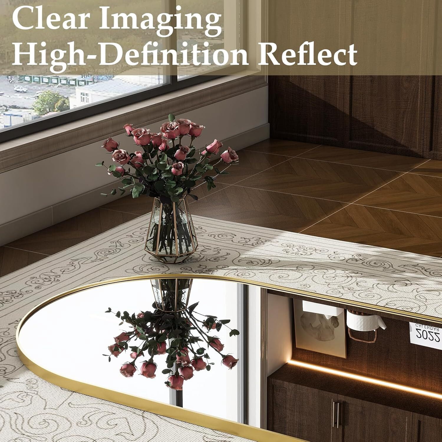 Lumora 38"x77" Arched Full Length Mirror with Stand Floor Mirror, Gold