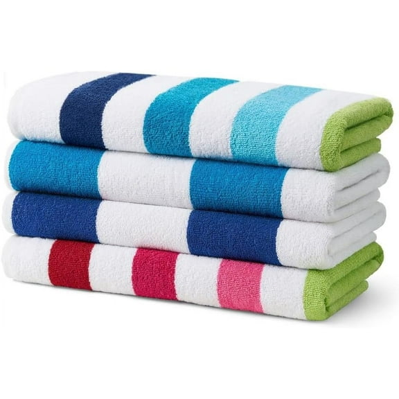 Kaufman - Large Beach Towels | 30" x 60" Terry Cabana Striped Beach Towels | Absorbent, Quick-Drying | 100% Cotton Thick Beach Towels (4 Pack)