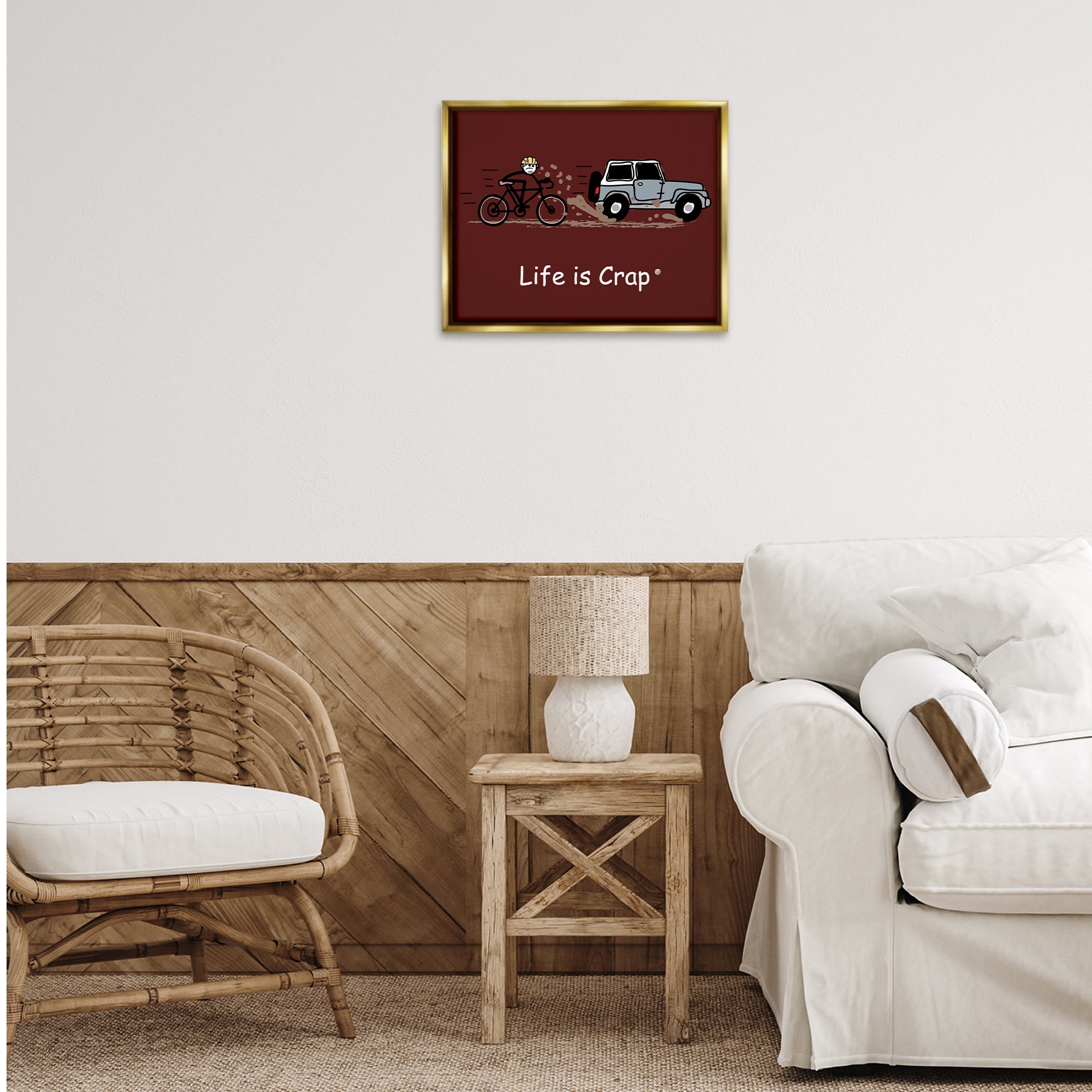 Stupell Industries Muddy Road Biker Novelty & Humor Painting Gold Floater Framed Canvas Art Print Wall Art, 21 x 17