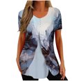 thumbnail image 2 of ICHUANYI Clearance Womens Summer Printed Patchwork Buttons Short Sleeve Rround-Neck Casual Blouse Tunic Tops(Light Blue, L) ICHUANYI WER2023081504309, 2 of 5
