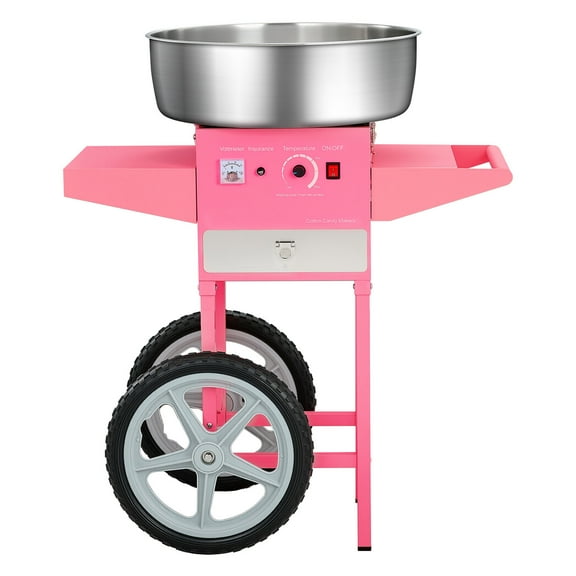 KFFKFF Electric Cotton Candy Machine with Cart, 1000W Commercial Candy Floss Maker with 20.5 in Stainless Steel Bowl, Sugar Scoop, and Drawer, User-Friendly Design, Ideal for Home, Kids' Parties