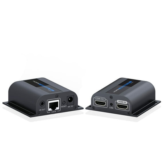 HDMI Extender Over Cat6 Cat7 Ethernet Cable Adapter with Splitter Dual Output Loop Port Signal Amplifier Booster Repeater IR Remote Control Receiver & Blaster Supports HD Video Audio 1080P HDCP LPCM