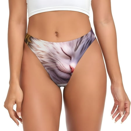 Sigee Warm Sunflower Sleeping Cat for Women s G-String Panty  Low Rise  Soft Lace Perfect for Everyday Wear or Special Occasions-Large