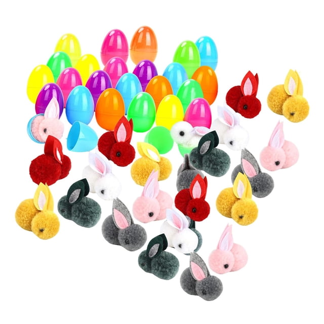 Huevos de Pascua con conejitos de Pascua, conejitos de peluche, juguetes de peluche coloridos y divertidos para fiestas. 26 huevos de conejo