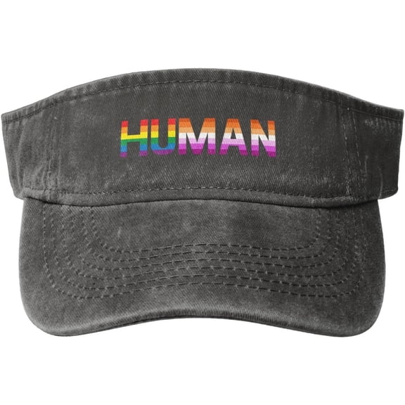 Human Pride Ally LGBT Sports Sun Visor Hat for Men Women,Empty Top Sun Hats for Baseball Running Golf,Black