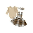 thumbnail image 2 of Musuos 3-Piece Baby Girls Fall Skirt Set 0-24M Ruffles Long Sleeve Round Neck Romper Plaid Tiered Overall Skirt Hair Band Outfits, 2 of 9